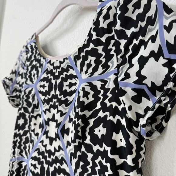 YUMI KIM Silk Sheath Dress Black Ivory Blue Geometric Print XS - Picture 2 of 6